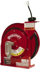 Reelcraft - 12 AWG, 45' Cable Length, Cord & Cable Reel with Flying Lead End - 0 Outlets, 20 Amps, 125 Volts, SJEOOW Cable, Red Reel, Spring Driven Reel - Caliber Tooling