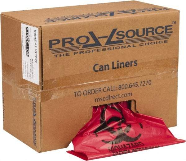 PRO-SOURCE - 45 Gal Capacity, Red, Hazardous Waste Bag - 1.3 mil Thick x 40" Wide x 47" High, Roll - Caliber Tooling