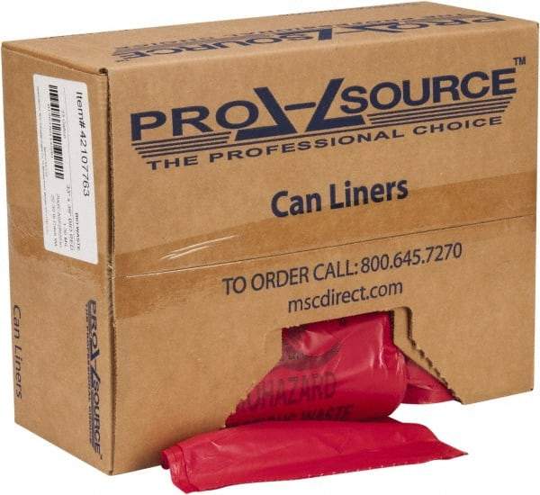 PRO-SOURCE - 33 Gal Capacity, Red, Hazardous Waste Bag - 1.3 mil Thick x 33" Wide x 39" High, Roll - Caliber Tooling