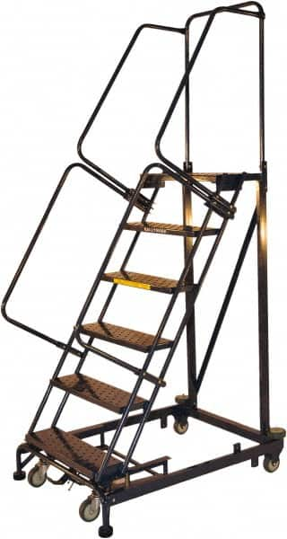 Ballymore - 93" 6 Step Ladder - Rolling Safety Ladder, 600 Lb Capacity, 60" Platform Height, 32" Base Width x 56" Base Depth, Expanded Metal Tread - Caliber Tooling