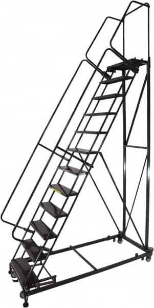 Ballymore - 173" 14 Step Ladder - Rolling Safety Ladder, 600 Lb Capacity, 140" Platform Height, 32" Base Width x 107" Base Depth, Expanded Metal Tread - Caliber Tooling