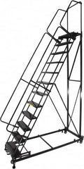 Ballymore - 173" 14 Step Ladder - Rolling Safety Ladder, 600 Lb Capacity, 140" Platform Height, 32" Base Width x 107" Base Depth, Expanded Metal Tread - Caliber Tooling