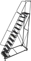 Ballymore - 173" 14 Step Ladder - Rolling Safety Ladder, 600 Lb Capacity, 140" Platform Height, 32" Base Width x 107" Base Depth, Serrated - Caliber Tooling