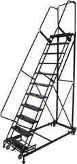 Ballymore - 143" 11 Step Ladder - Rolling Safety Ladder, 600 Lb Capacity, 110" Platform Height, 32" Base Width x 87" Base Depth, Expanded Metal Tread - Caliber Tooling