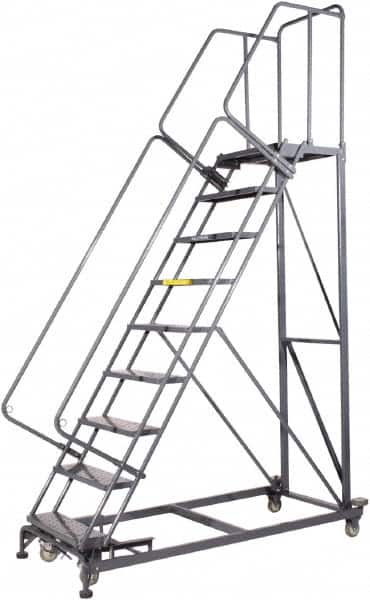 Ballymore - 123" 9 Step Ladder - Rolling Safety Ladder, 600 Lb Capacity, 90" Platform Height, 32" Base Width x 75" Base Depth, Expanded Metal Tread - Caliber Tooling