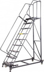 Ballymore - 123" 9 Step Ladder - Rolling Safety Ladder, 600 Lb Capacity, 90" Platform Height, 32" Base Width x 75" Base Depth, Perforated Tread - Caliber Tooling