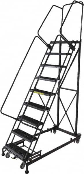 Ballymore - 123" 9 Step Ladder - Rolling Safety Ladder, 600 Lb Capacity, 90" Platform Height, 32" Base Width x 75" Base Depth, Serrated - Caliber Tooling