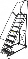 Ballymore - 123" 9 Step Ladder - Rolling Safety Ladder, 600 Lb Capacity, 90" Platform Height, 32" Base Width x 75" Base Depth, Serrated - Caliber Tooling