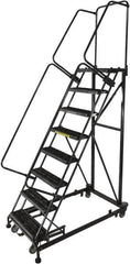 Ballymore - 113" 8 Step Ladder - Rolling Safety Ladder, 600 Lb Capacity, 80" Platform Height, 32" Base Width x 68" Base Depth, Serrated - Caliber Tooling