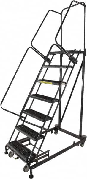 Ballymore - 103" 7 Step Ladder - Rolling Safety Ladder, 600 Lb Capacity, 70" Platform Height, 32" Base Width x 62" Base Depth, Perforated Tread - Caliber Tooling