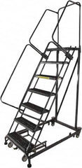 Ballymore - 103" 7 Step Ladder - Rolling Safety Ladder, 600 Lb Capacity, 70" Platform Height, 32" Base Width x 62" Base Depth, Expanded Metal Tread - Caliber Tooling