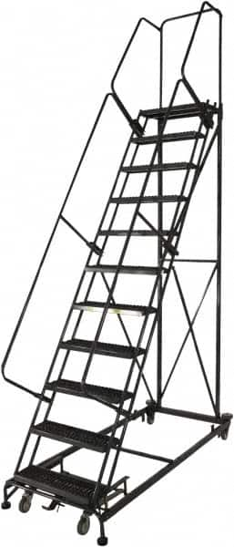 Ballymore - 133" 10 Step Ladder - Rolling Safety Ladder, 600 Lb Capacity, 100" Platform Height, 32" Base Width x 81" Base Depth, Expanded Metal Tread - Caliber Tooling