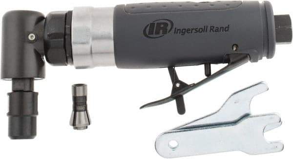 Ingersoll-Rand - 1/4" Collet, Angle Handle, Straight Air Die Grinder - 20,000 RPM, Rear Exhaust, 23 CFM, 0.33 hp, 1/4" Inlet - Caliber Tooling