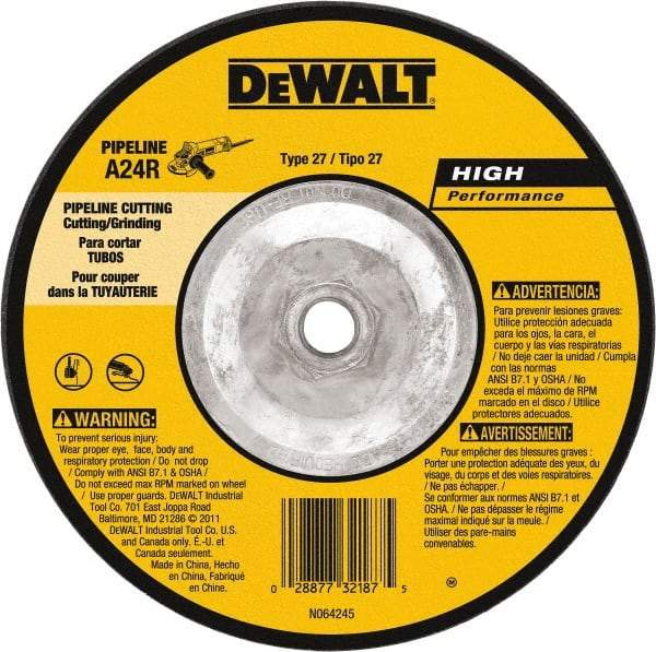 DeWALT - 24 Grit, 6" Wheel Diam, 1/8" Wheel Thickness, Type 27 Depressed Center Wheel - Aluminum Oxide, 10,100 Max RPM, Compatible with Angle Grinder - Caliber Tooling