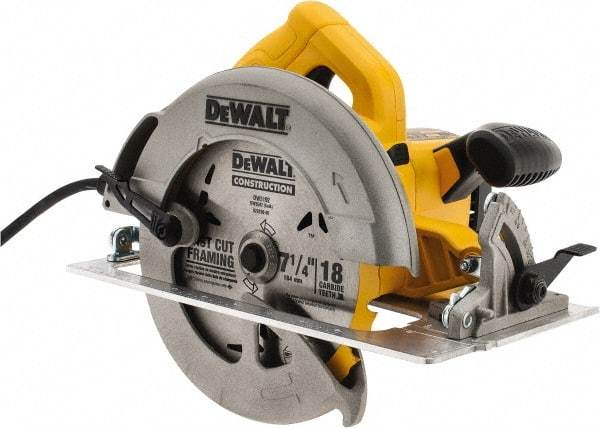 DeWALT - 15 Amps, 7-1/4" Blade Diam, 5,200 RPM, Electric Circular Saw - 120 Volts, 5/8" Arbor Hole, Right Blade - Caliber Tooling