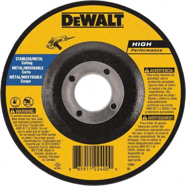 DeWALT - 6" 60 Grit Aluminum Oxide Cutoff Wheel - 0.045" Thick, 7/8" Arbor, 10,100 Max RPM, Use with Angle Grinders - Caliber Tooling