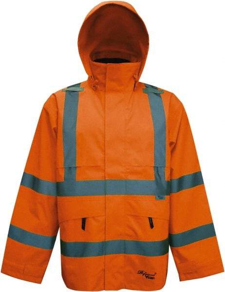 Viking - Size 4XL, High Visibility Orange, Rain, Wind Resistant Jacket - 58" Chest, 4 Pockets, Detachable Hood - Caliber Tooling