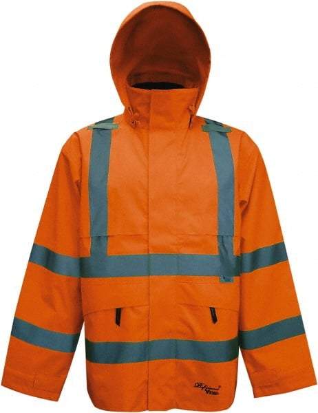 Viking - Size 3XL, High Visibility Orange, Rain, Wind Resistant Jacket - 55" Chest, 4 Pockets, Detachable Hood - Caliber Tooling