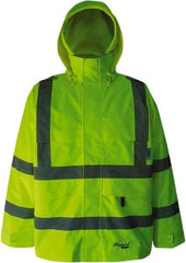 Viking - Size XL, High Visibility Lime, Rain, Wind Resistant Jacket - 47" Chest, 4 Pockets, Detachable Hood - Caliber Tooling