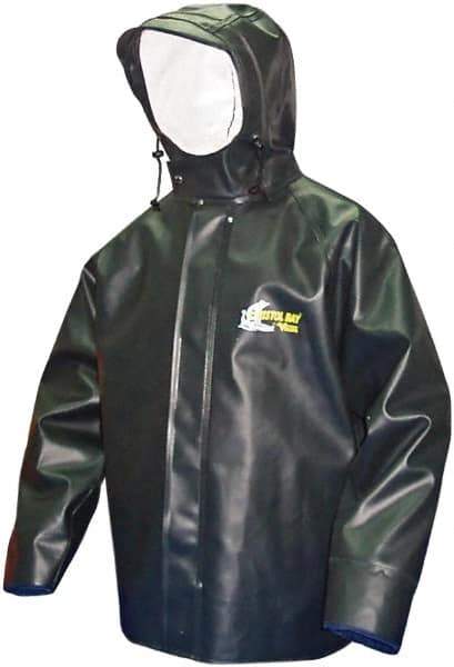 Viking - Size 2XL, Green, Rain, Chemical, Wind Resistant Jacket - 51" Chest, Attached Hood - Caliber Tooling