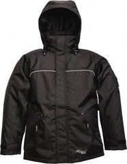 Viking - Size L, Black, Rain, Wind Resistant Jacket - 43" Chest, 3 Pockets, Detachable Hood - Caliber Tooling