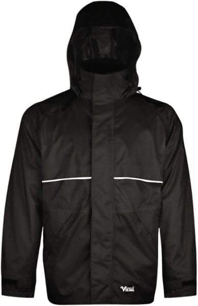 Viking - Size XL, Black, Rain, Wind Resistant Jacket - 47" Chest, 3 Pockets, Detachable Hood - Caliber Tooling