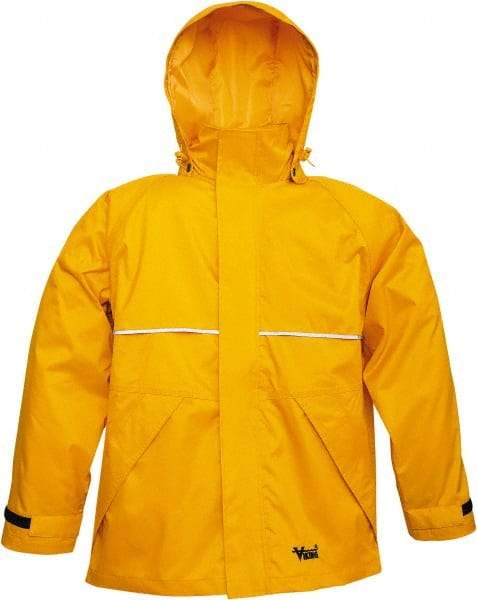 Viking - Size XL, Yellow, Rain, Wind Resistant Jacket - 47" Chest, 3 Pockets, Detachable Hood - Caliber Tooling