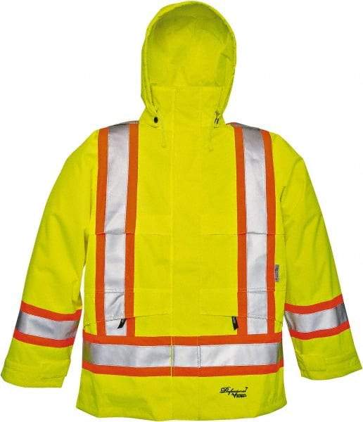 Viking - Size 2XL, High Visibility Lime, Rain, Wind Resistant Jacket - 51" Chest, Detachable Hood - Caliber Tooling