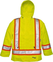 Viking - Size 4XL, High Visibility Lime, Rain, Wind Resistant Jacket - 58" Chest, Detachable Hood - Caliber Tooling