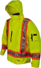 Viking - Size 2XL, High Visibility Lime, Rain, Wind Resistant Jacket - 51" Chest, 4 Pockets, Detachable Hood - Caliber Tooling