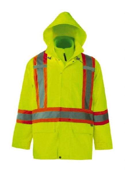 Viking - Size S, High Visibility Lime, Rain, Wind Resistant Jacket - 37" Chest, 3 Pockets, Detachable Hood - Caliber Tooling