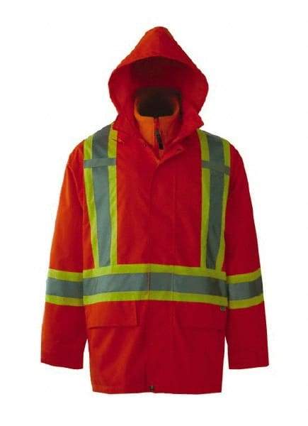 Viking - Size S, High Visibility Orange, Rain, Wind Resistant Jacket - 37" Chest, 3 Pockets, Detachable Hood - Caliber Tooling