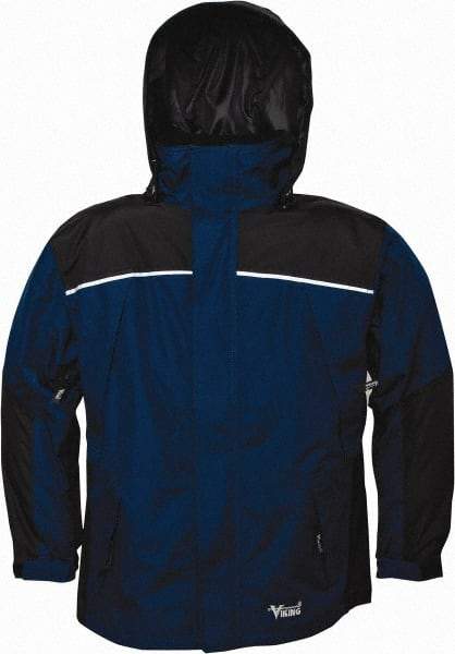 Viking - Size L, Navy & Charcoal, Rain, Wind Resistant Jacket - 43" Chest, 5 Pockets, Detachable Hood - Caliber Tooling