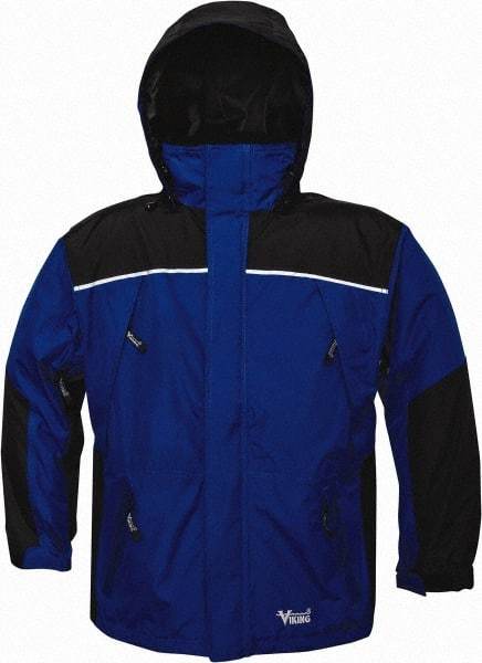 Viking - Size S, Charcoal & Royal Blue, Rain, Wind Resistant Jacket - 37" Chest, 5 Pockets, Detachable Hood - Caliber Tooling