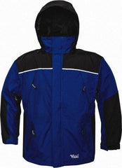 Viking - Size L, Charcoal & Royal Blue, Rain, Wind Resistant Jacket - 43" Chest, 5 Pockets, Detachable Hood - Caliber Tooling