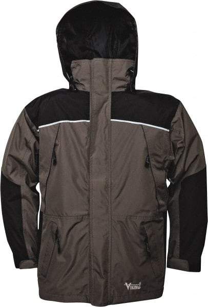 Viking - Size L, Gray & Charcoal, Rain, Wind Resistant Jacket - 43" Chest, 5 Pockets, Detachable Hood - Caliber Tooling