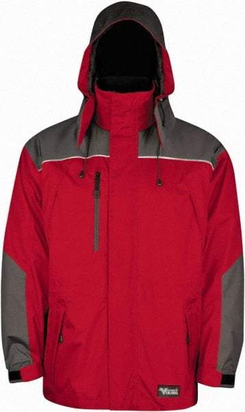 Viking - Size 3XL, Red & Charcoal, Rain, Wind Resistant Jacket - 55" Chest, 5 Pockets, Detachable Hood - Caliber Tooling