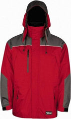 Viking - Size 3XL, Red & Charcoal, Rain, Wind Resistant Jacket - 55" Chest, 5 Pockets, Detachable Hood - Caliber Tooling