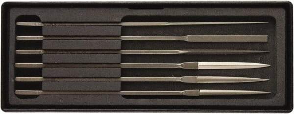 Value Collection - 6 Piece Needle Pattern File Set - Fine Coarseness, Set Includes Comprise, Pillar, Half Round, Crossing, Square, Round, Barrette - Caliber Tooling