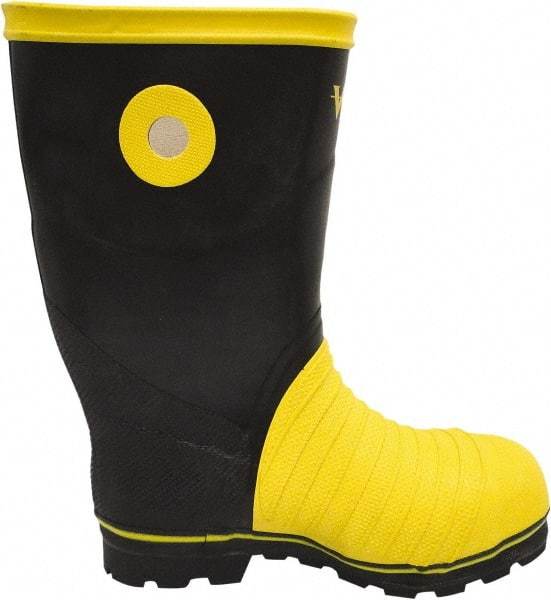 Viking - Men's Size 12 Medium Width Steel Work Boot - Black, Yellow, Rubber Upper, Nitrile Rubber Outsole, 14" High, Non-Slip, Chemical Resistant, Waterproof, Electric Shock Resistant - Caliber Tooling