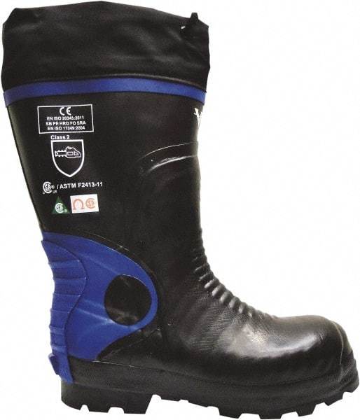 Viking - Men's Size 9 Medium Width Steel Work Boot - Black, Blue, Rubber Upper, Nitrile Rubber Outsole, 15" High, Non-Slip, Chemical Resistant, Waterproof, Electric Shock Resistant - Caliber Tooling