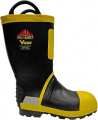 Viking - Men's Size 12 Medium Width Steel Work Boot - Black, Yellow, Rubber Upper, Nitrile Rubber Outsole, 14" High, Non-Slip, Waterproof - Caliber Tooling