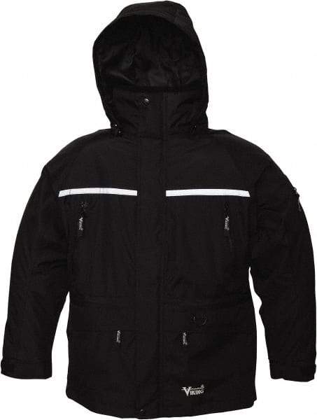 Viking - Size 3XL, Black, Rain, Wind Resistant, Cold Weather Jacket - 55" Chest, 5 Pockets, Detachable Hood - Caliber Tooling