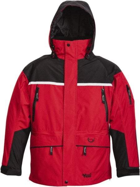 Viking - Size 3XL, Black & Red, Rain, Wind Resistant, Cold Weather Jacket - 55" Chest, 5 Pockets, Detachable Hood - Caliber Tooling