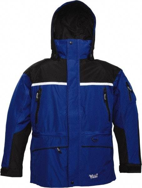 Viking - Size S, Black & Royal Blue, Rain, Wind Resistant, Cold Weather Jacket - 37" Chest, 5 Pockets, Detachable Hood - Caliber Tooling