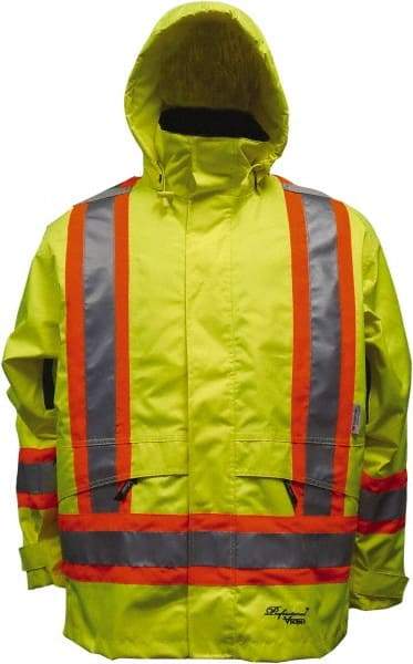 Viking - Size 4XL, High Visibility Lime, Cold Weather, Rain, Wind Resistant Jacket - 58" Chest, 3 Pockets, Detachable Hood - Caliber Tooling