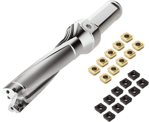 Seco - 4-1/2" Max Drill Depth, 4xD, 1-1/8" Diam, Indexable Insert Drill - 2 Inserts, 1-1/4" Shank Diam, Weldon Flat Shank - Caliber Tooling