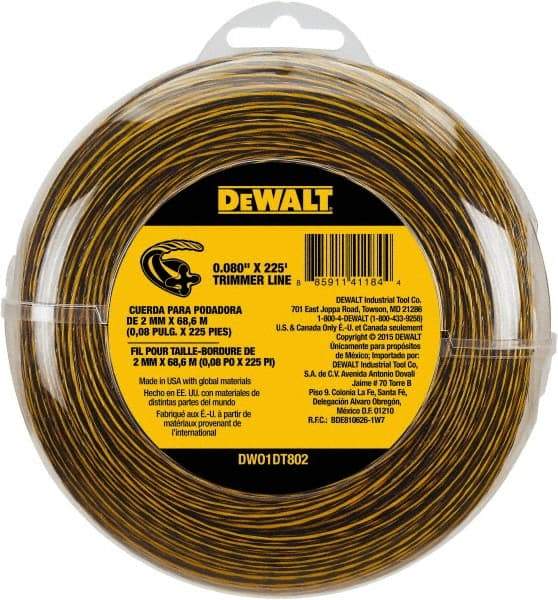 DeWALT - 0.08" Diam, 225' Long String Trimmer Replacment Line - For DCST920B, DCST920P1, DCST970X1, DCST990B, DCST990H1, DCST990M1 - Caliber Tooling