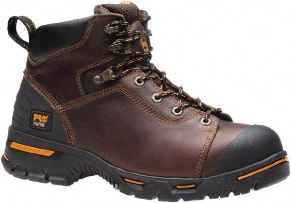 Timberland PRO - Men's Size 7.5 Medium Width Steel Work Boot - Brown, Leather, Rubber Upper, Rubber Outsole, 6" High, Safety Toe, Puncture Resistant - Caliber Tooling