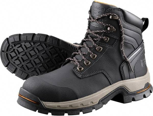 Timberland PRO - Men's Size 7.5 Wide Width Steel Work Boot - Black, Microfiber Upper, Rubber Outsole, 6" High, Non-Slip, Safety Toe - Caliber Tooling